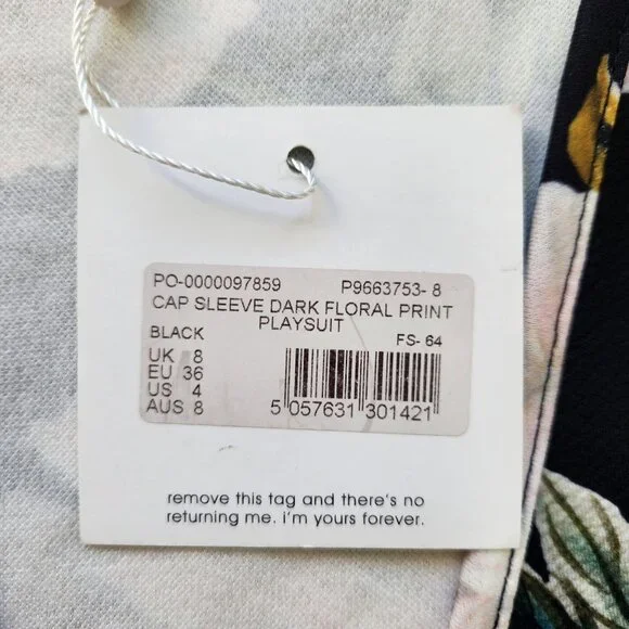 Missguided Cap Sleeve Dark Floral Playsuit Black Summer Romantic Feminine Cute - Picture 8 of 13